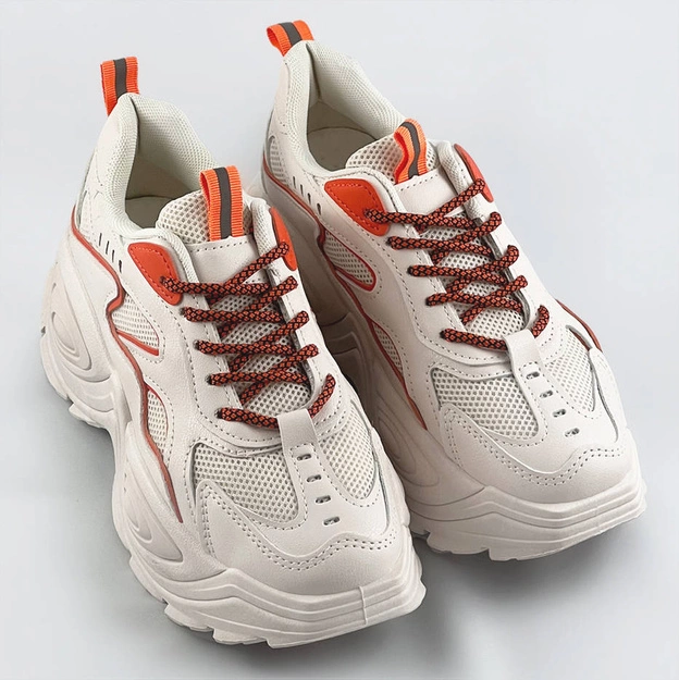 Damskie buty sportowe na grubej podeszwie beżowo-pomarańczowe (ra15)