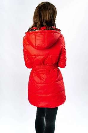 Dwustronna kurtka damska z kapturem czerwona w kropki (W352)