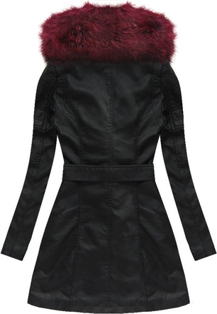 PŁASZCZYK Z FUTERKIEM CZARNO-BORDOWY (5518)