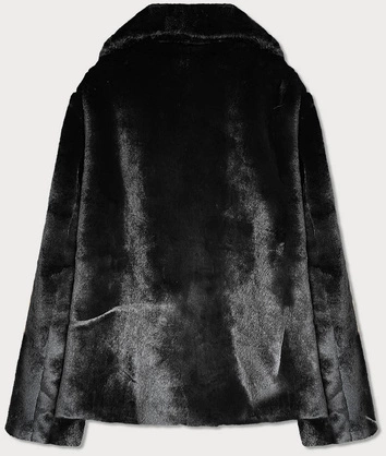 FUTRZANA KURTKA DAMSKA Z KOŁNIERZEM CZARNA (F40345)