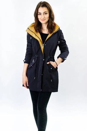 DWUSTRONNA PARKA DAMSKA Z KAPTUREM GRANATOWO-ŻÓŁTA (W354)