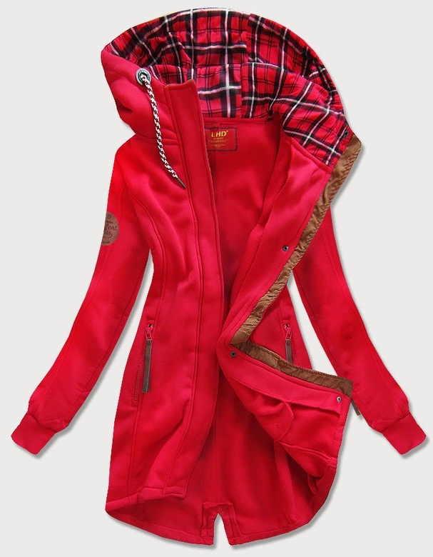 DŁUGA BLUZA DAMSKA Z KAPTUREM CZERWONA (AMG-675)