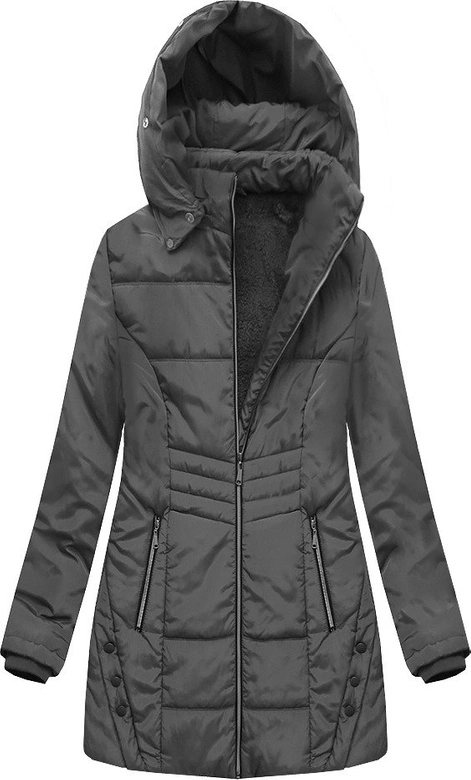 DŁUŻSZA PIKOWANA KURTKA Z KAPTUREM CIEMNOSZARA (B2625-30)
