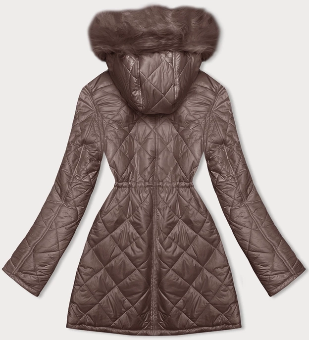 Dwustronna kurtka damska pikowana - futro coffee (H-897-89)
