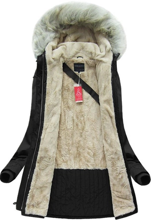 GRUBA DAMSKA PARKA ZIMOWA Z KAPTUREM CZARNA (6088)