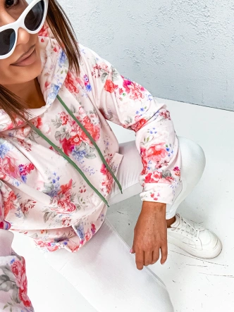 Welurowa bluza damska w kwiaty różowa (82172)