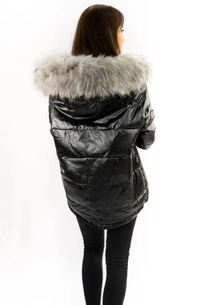 DWUSTRONNA METALICZNA KURTKA DAMSKA CZARNO-SREBRNA (GWW1908)