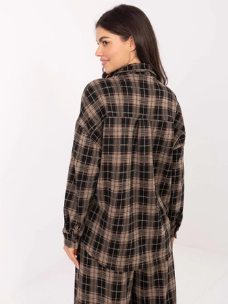 Flanelowa koszula damska w kratę ciemny beżowy (21638)