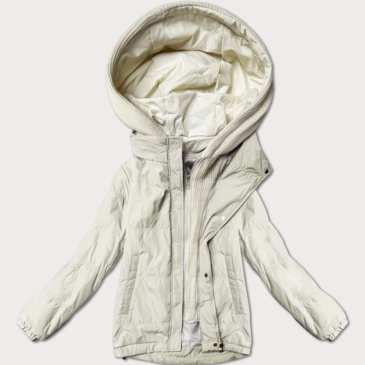 Damska kurtka z ozdobnym kapturem Miss TiTi ecru (3295)