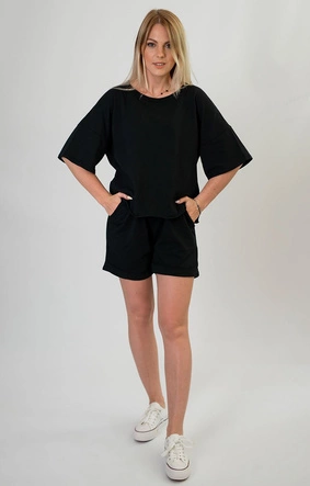 DRES SPORTOWY DAMSKI BLUZA I SZORTY CZARNY (608ART)
