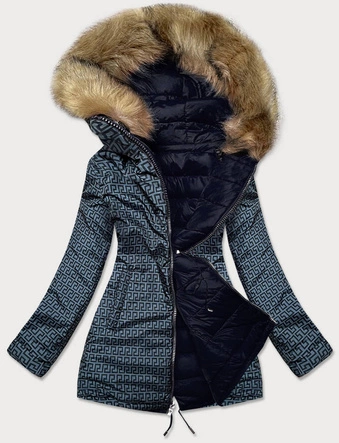 Dwustronna damska  kurtka zimowa granatowo-szara (mhm-w556)