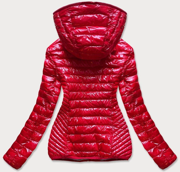 Pikowana kurtka damska z kapturem czerwona (b9561)