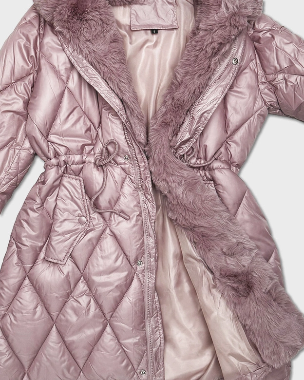 Kurtka z futrzanym kapturem tworzącym kołnierz różowa (T3-2635#-52)