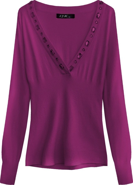 SWETER Z OZDOBNYMI KAMIENIAMI BURGUNDOWY (X1115X)