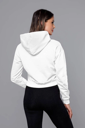 Krótka bluza dresowa z kapturem biała (8B939-1)