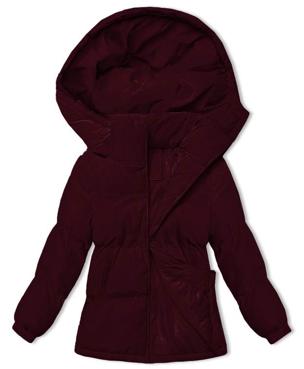 Damska kurtka zimowa z kapturem bordowa (5M3169-1)
