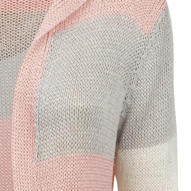DŁUGI SWETER Z KAPTUREM RÓŻOWO-SZARY (122ART)
