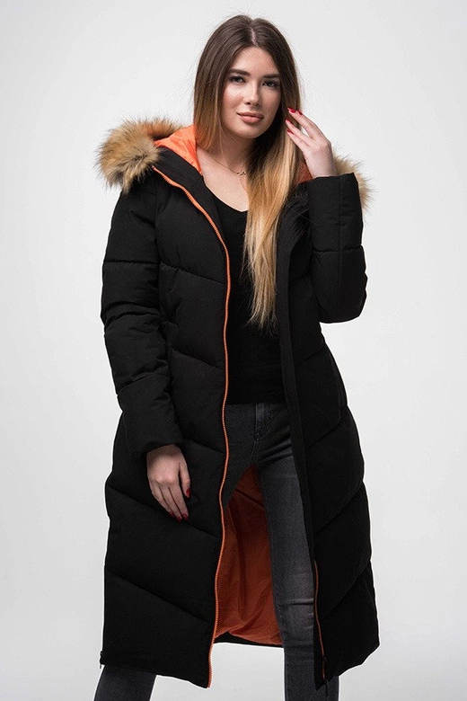 PROSTY PŁASZCZ ZIMOWY DAMSKI Z KAPTUREM CZARNY (J9-007)