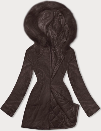 Dwustronna kurtka damska pikowana - futro brązowa (H-897-23)