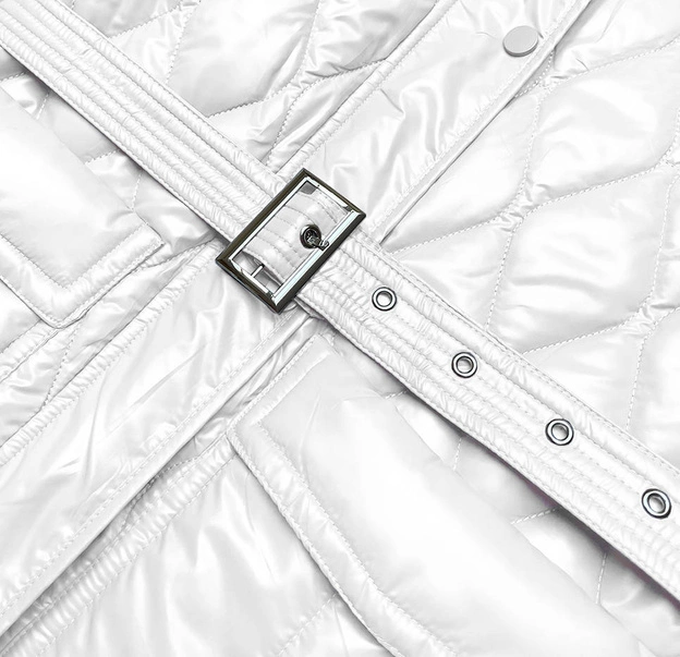 PIKOWANY PŁASZCZ DAMSKI Z PASKIEM BIAŁY (7258)