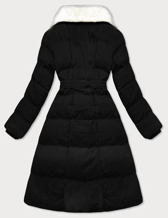 Damski płaszcz zimowy z futrzanym kołnierzem J Style czarny-ecru (16M9168-392B)