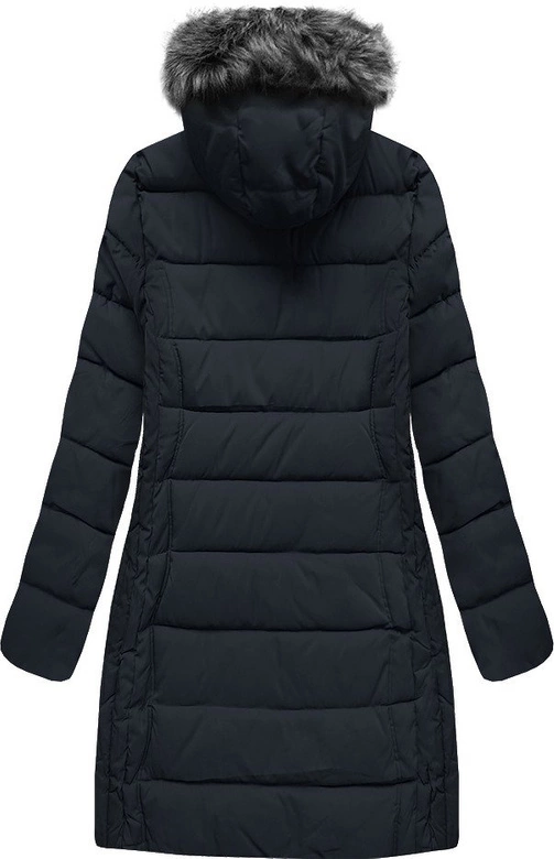 DŁUŻSZA PIKOWANA DAMSKA KURTKA ZIMOWA Z KAPTUREM GRANATOWA (B9502)