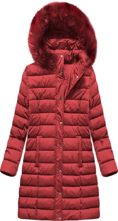 PIKOWANA ZIMOWA KURTKA DAMSKA Z KAPTUREM CZERWONA (7793PLUS)