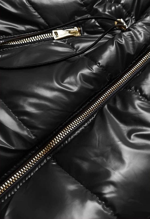 BŁYSZCZĄCA KAMIZELKA Z KAPTUREM CZARNA (B9732-1)