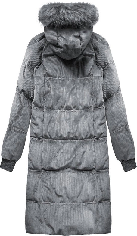 Zimowa sztruksowa kurtka damska z kapturem szara (7763)