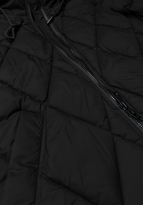 Długa zimowa kurtka damska z kapturem Libland czarna (7832)