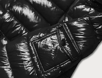 BŁYSZCZĄCA DAMSKA KURTKA ZIMOWA PUCHOWA CZARNA (B9583-1)