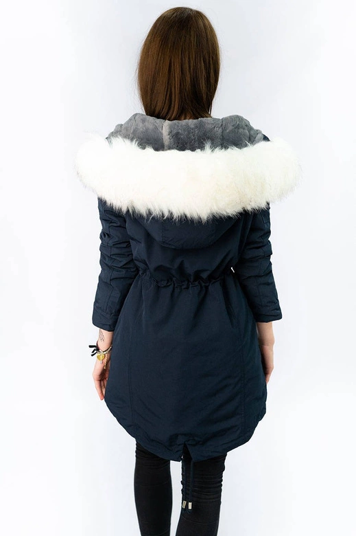 DAMSKA PARKA ZIMOWA NA MISIU GRANATOWA (W378)