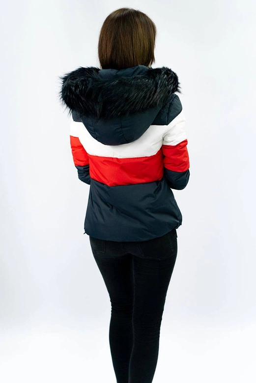 DAMSKA KRÓTKA PIKOWANA KURTKA ZIMOWA GRANATOWA (7692)