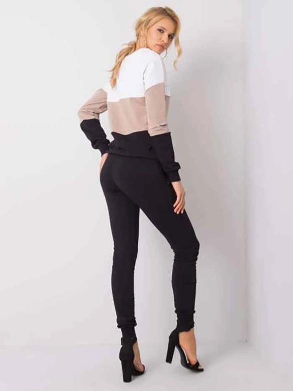 Cienki komplet dresowy damski Rue Paris biały-beż-czarny (5971)