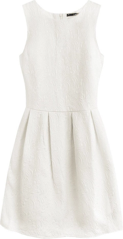 ROZKLOSZOWANA SUKIENKA W TŁOCZONE WZORY ECRU (0820)