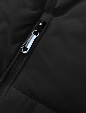 Krótki puchowy bezrękawnik damski ze stójką czarny (16M9092-392)