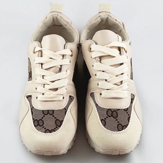 Damskie adidasy na podwyższonej podeszwie beżowe (666-21)