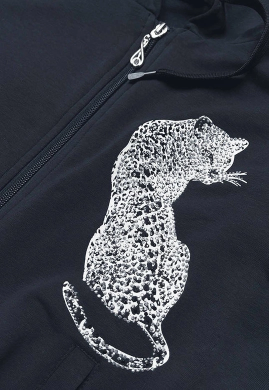 BAWEŁNIANA BLUZA DRESOWA Z OZDOBNĄ APLIKACJĄ TYGRYS GRANATOWA (58078/1)