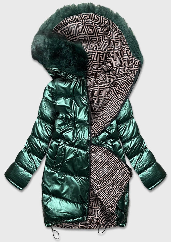 DWUSTRONNA KURTKA DAMSKA ZIMOWA ZIELONO-BEŻOWA (HS-807)
