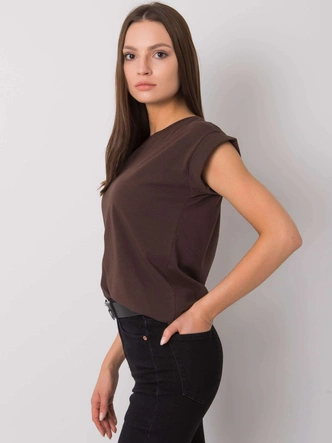 Bawełniany t-shirt z podwijanymi rękawkami Feel Good ciemny brązowy (4833.24P)