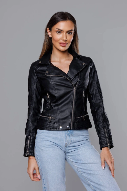 Damska kurtka z ekoskóry czarna (11Z8030)