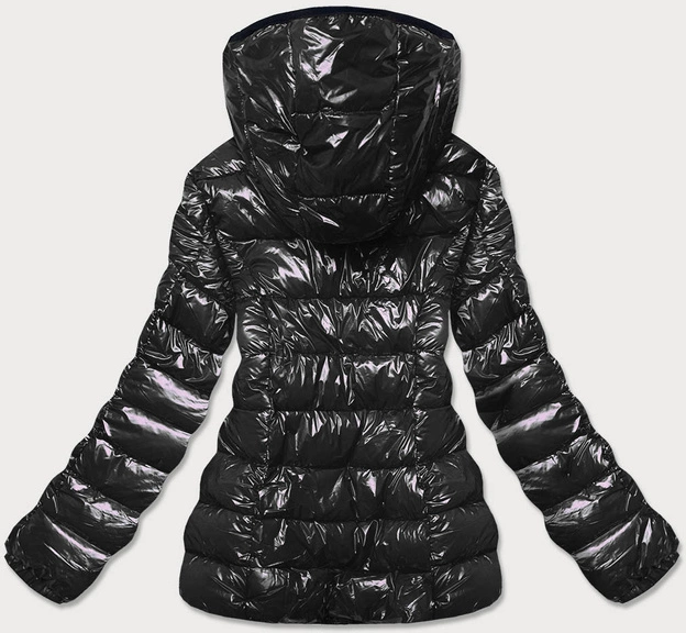 BŁYSZCZĄCA DAMSKA KURTKA ZIMOWA PUCHOWA CZARNA (B9583-1)
