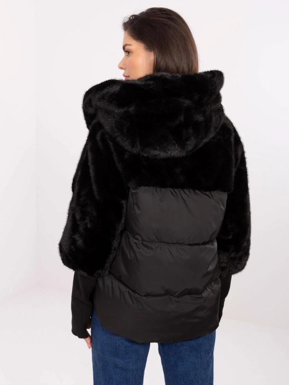 Luźna kurtka z łączonych materiałów czarna (WJ218)