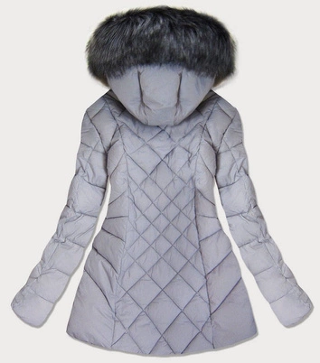 PIKOWANA KURTKA DAMSKA ZIMOWA Z KAPTUREM SZARA (2015-2)