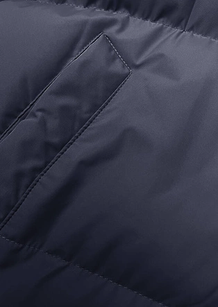 Długa gruba kurtka damska z kapturem granatowa (5M3163-215)