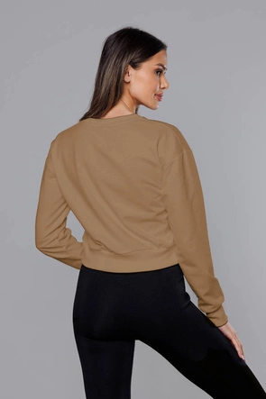 Cienka krótka bluza dresowa damska cappuccino (8B938-91)