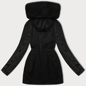 Parka damska z jeansowymi rękawami Way Mode czarny-czarny (WD202301)