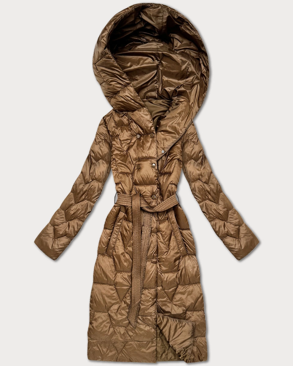 Pikowany płaszcz z paskiem Libland camel (LD-7806)