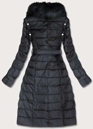 DŁUGA KURTKA ZIMOWA Z OZDOBNYMI GUZIKAMI CZARNA (X005X)