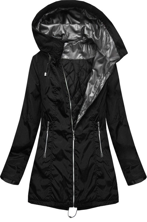 DŁUŻSZA KURTKA Z KAPTUREM CZARNA (B9515)